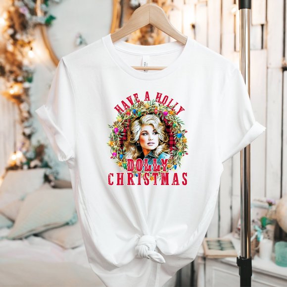 Tops - Holly Dolly Christmas Graphic T-shirt Dolly Parton Country Music Shirt - White